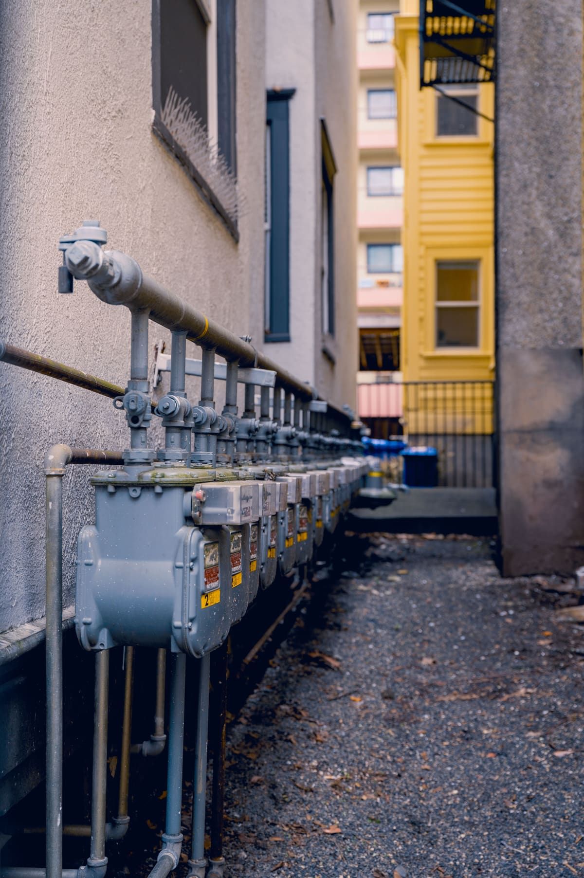 Rows of domestic gas meters